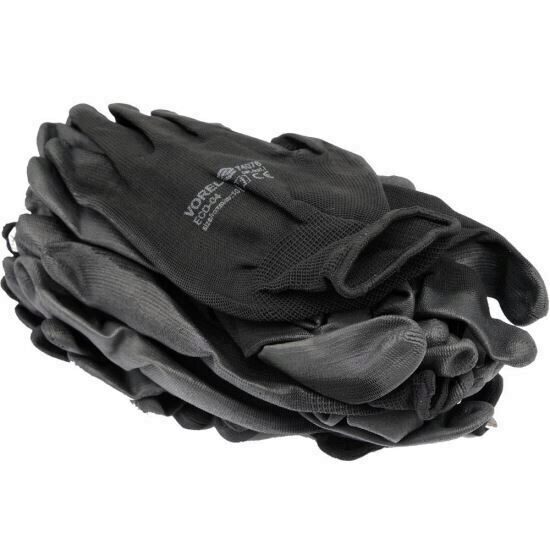 Set 12 manusi de lucru cauciucate, negre, Vorel 74078, marime XL