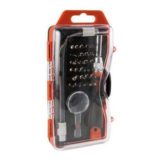Set biti de precizie cu prelungitor flexibil Home DE 101464, cutie, 33 buc, Crom Vanadium