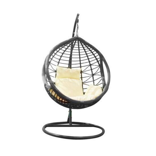 Scaun leagan, tip scoica, Strend Pro Bali, PE rattan, gri, maxim 150 Kg