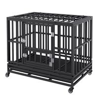 Cutie pentru caini Vevor Heavy Duty, 950 × 650 × 810 mm, Metal, Tava, 3 usi, 4 roti