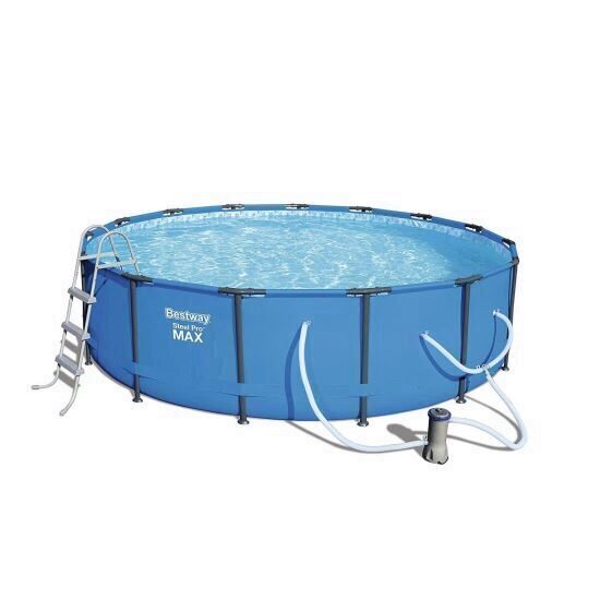 Piscina rotunda cu scara Bestway Steel Pro Max Pool, cadru metalic, pompa de filtrare, 457x107 cm